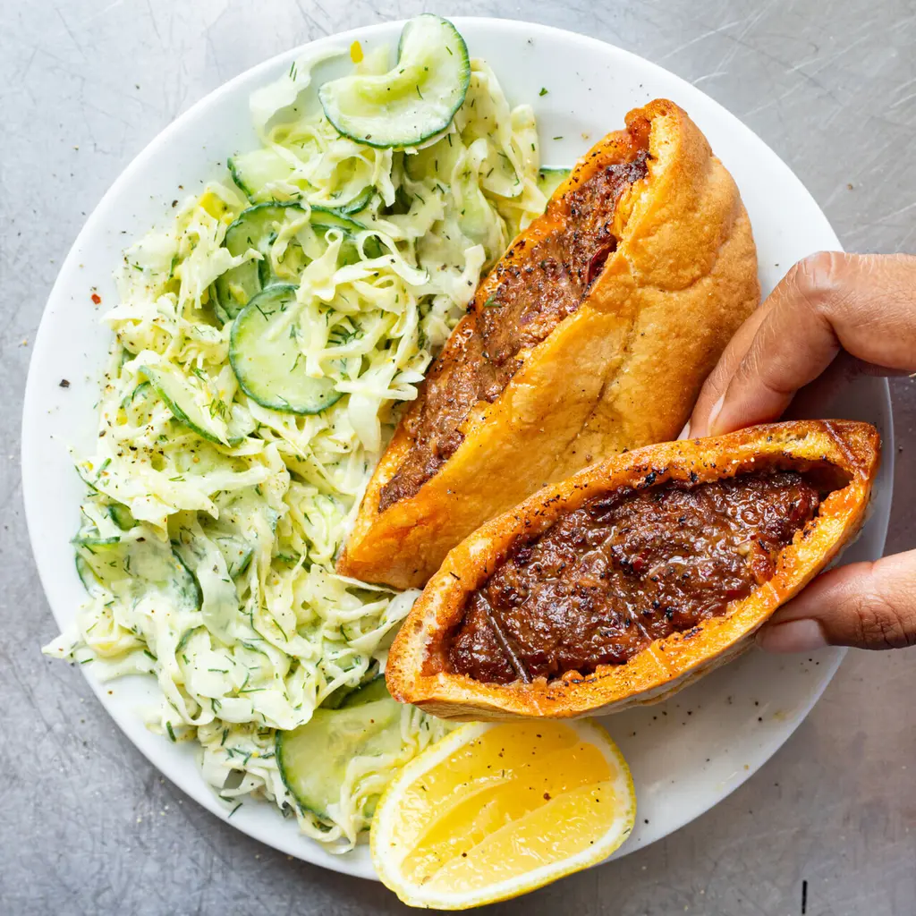 Spiced Arayes & Cucumber Salad