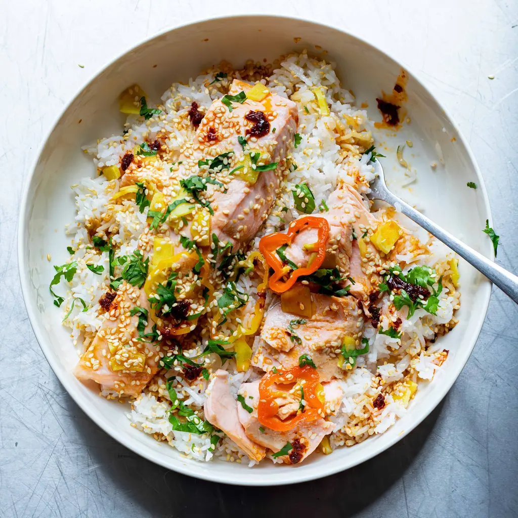 Steamed Salmon Rice Bowl with Chilli & Ginger