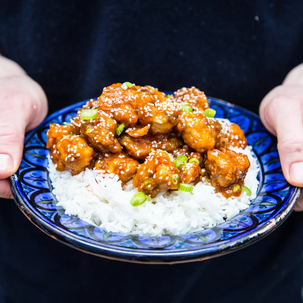 Sticky Sesame Popcorn Chicken