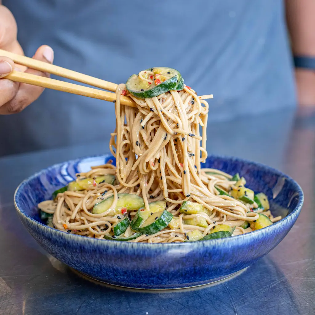 Tahini Noodles with Smacked Cucumbers