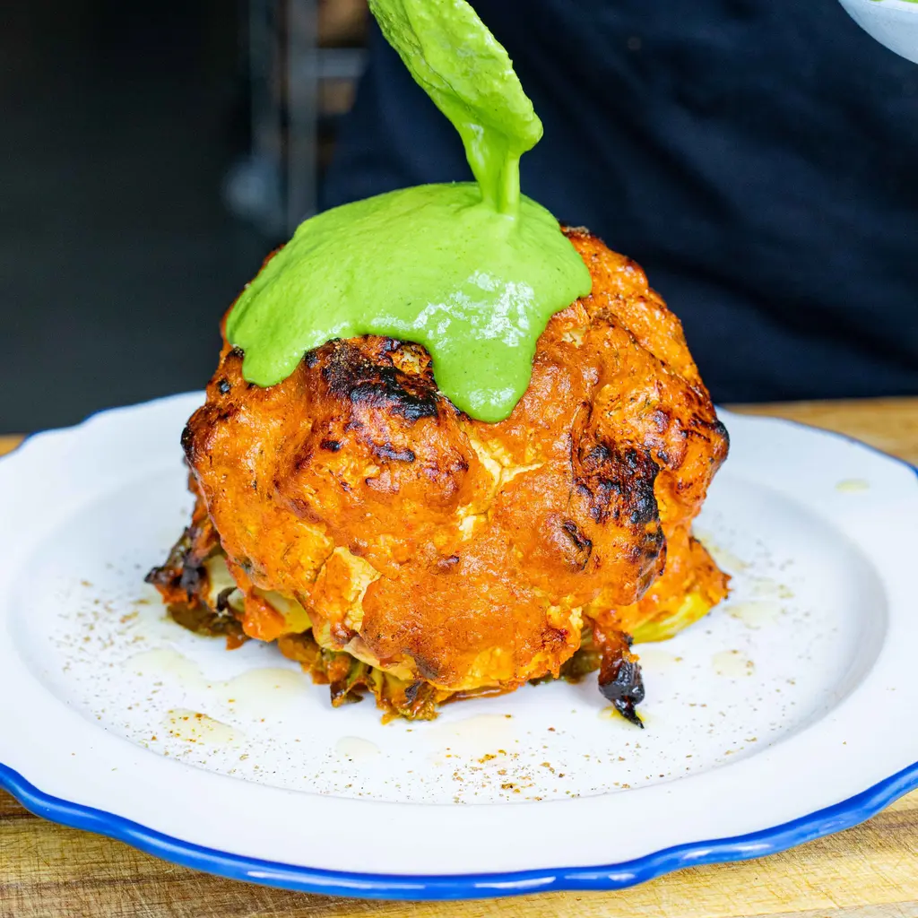 Tandoori Whole-Roast Cauliflower with Green Chutney