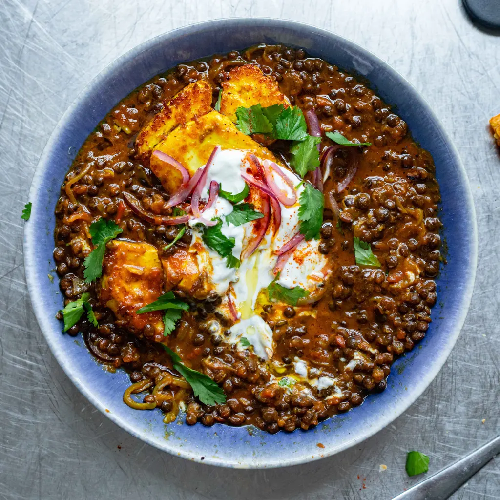 Tikka Halloumi & Curried Lentils