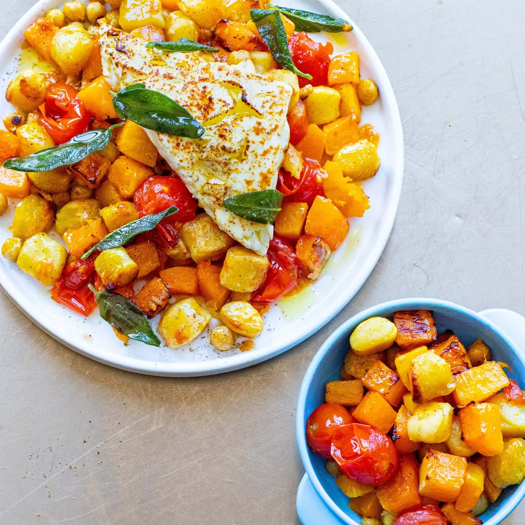 Tomatey Squash Chickpea & Feta Gnocchi