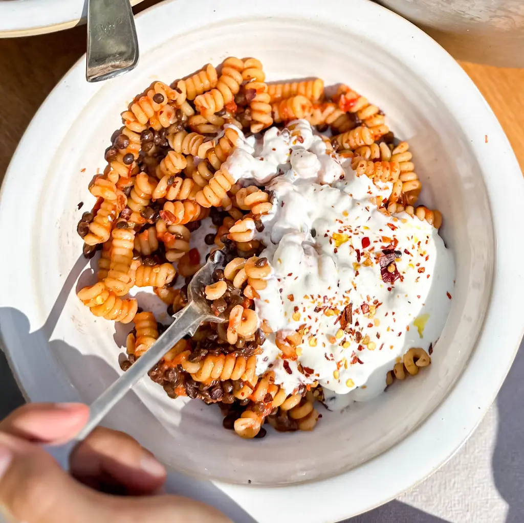 Tomato Butter Pasta with Lentils & Whipped Ricotta