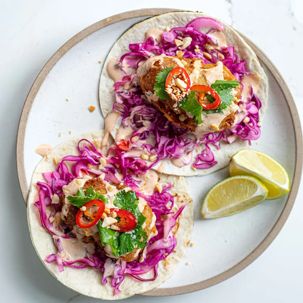 Beer-Battered Vegan Fish Tacos With Chipotle Mayo & Slaw
