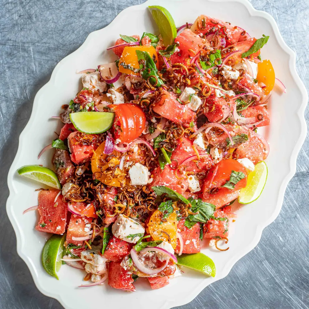 Watermelon and Feta Salad with Crispy Shallots