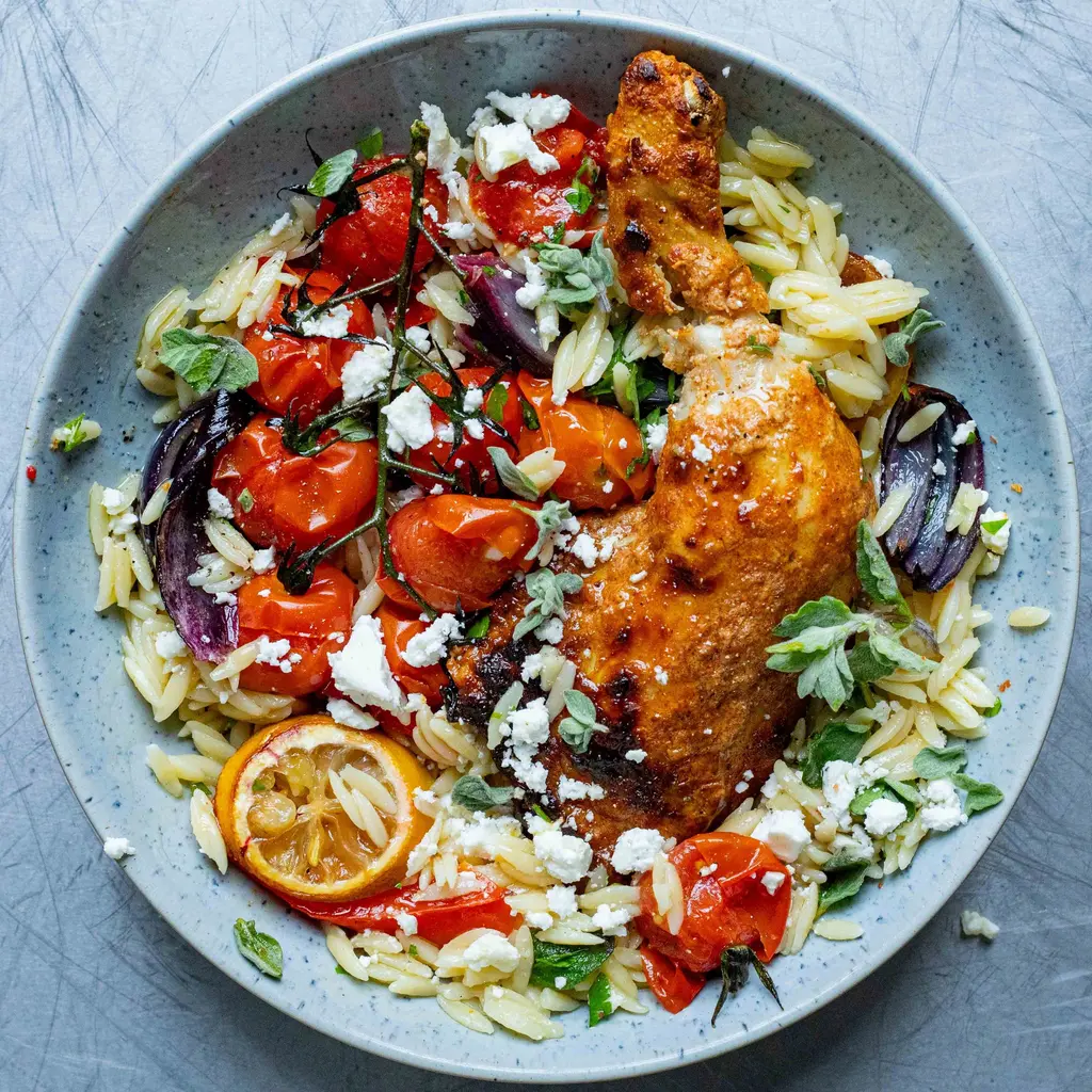 Yoghurt-Baked Chicken Thighs with Orzo, Oregano & Feta